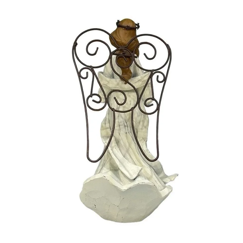 American Greetings White Gold Sculpture of Mother Mary and Baby Jesus Wire Wings